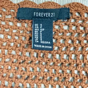 Forever 21 Retro Crochet Knit Bell Sleeves Crop Top 100% Cotton Size Small Brown thumbnail 7