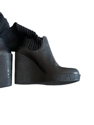 Gucci Aspen Wool Babylon Black Wool Knit Over the Knee Wedge Size 9.5 Women's thumbnail 6