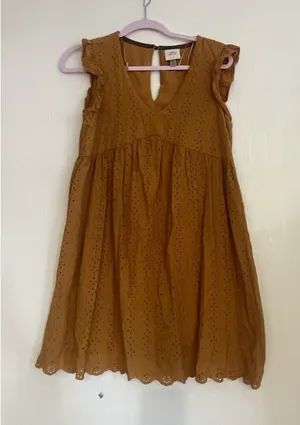 Knox Rose Eyelet Dress Flutter Sleeve XS Mustard Yellow Prairie Country Boho thumbnail 1