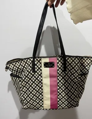 Kate Spade Small Harmony Black & Cream with Pink Accent Stripe 20x12" 9" Handl M thumbnail 1