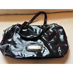Vintage Y2K Betsey‎ Johnson Satchel Bag Black Patent Bow Heart Padlock Rocker thumbnail 5