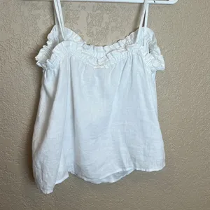 Aritzia Wilfred Vermeer Linen Babydoll Camisole White Ruffle Tank Top L thumbnail 7