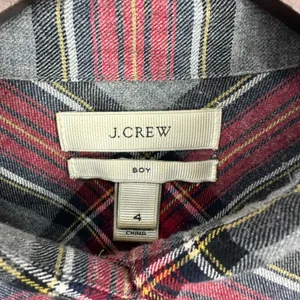 J. Crew Plaid‎ Flannel Button Down Boy Fit 4 Grey Red Tartan Holiday Preppy thumbnail 2