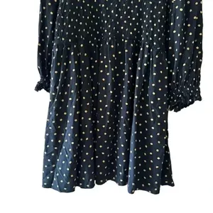 Madewell Black Gold Lucie V-Neck Smocked Mini Oval Dot Baby Doll SZ XL #1862 thumbnail 6