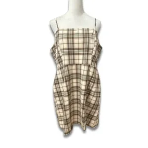BP Brown Cream Tartan Plaid Mini Dress 1X Spaghetti Strap Sleeveless NWOT Preppy thumbnail 2