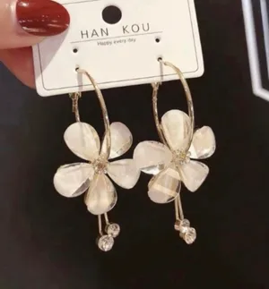 Women's Crystal Flower Drop Dangle Earrings Gold thumbnail 1