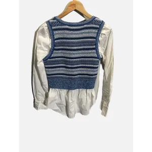 Veronica Beard Esphera Top‎ Small Blue White Striped Mixed Media Layered Knit thumbnail 6