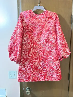 Hyacinth House Tuckernuck Janie Jacquard Mini Dress in Red & Silver thumbnail 4