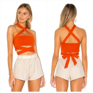 Superdown Elva Halter Tie Top in Poppy thumbnail 2