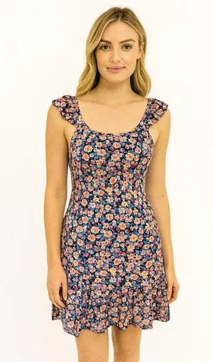 Bright Floral Feminine Ruffled Sun Dress thumbnail 1