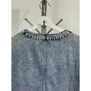 Vintage LALA FACTORY Acid Wash Pearl Beaded Sleeve Denim Mini Shift Dress Size S thumbnail 7