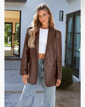 Brown leather jacket blazer Size XXL thumbnail 2