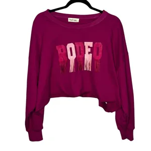 Peach Love California Rodeo Fringe Western Cropped Sweatshirt Pink Pullover M thumbnail 3