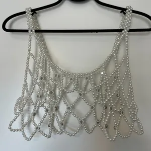 NEW Stradivarius Pearl Vest with Rhinestone Accents Cropped One Size thumbnail 3