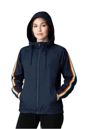 ZYIA Active Rainbow Sleeve Bomber Jacket w/ Thumbholes Blue Size Medium thumbnail 1