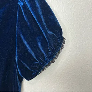 Hot Topic Blue Velvet Sweetheart Dress Whimsigoth Mesh Lace Puff Sleeve Mini M thumbnail 5