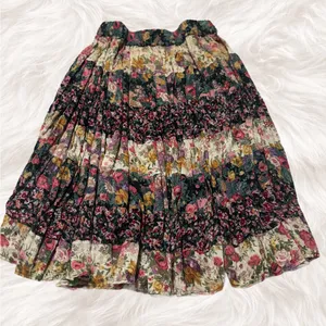 Boho Floral Tiered Midi Skirt Cottagecore Prairie Patchwork Hippie Cotton M thumbnail 1