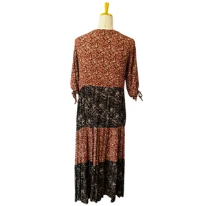 Natural Life Boho Patchwork Floral Tiered Maxi Dress Small Rayon Cottagecore thumbnail 2