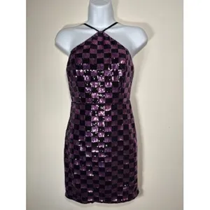 Lulus Size XS Checkered Sequin Halter Mini Dress Cocktail‎ Party Sleeveless thumbnail 3