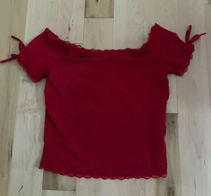 Beverly and Beck Lace Off Shoulder Red Top thumbnail 1