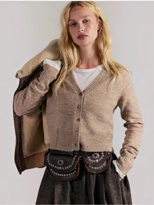 Free People School Girl Cardigan Feather Gray Size Large thumbnail 1