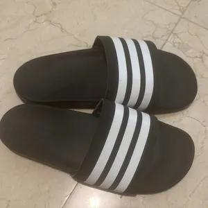 New Adidas Black and White Slide Sandals thumbnail 1