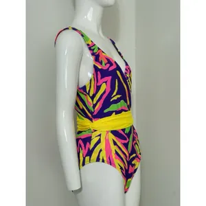 Vintage La Blanca 80s 90s One Piece Swimsuit Women’s Size 14 Neon Abstract Belt thumbnail 2