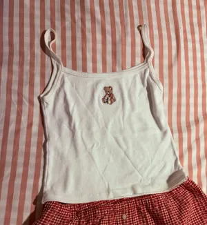 Brandy Melville John Galt White Bear Embroidery tank top thumbnail 1