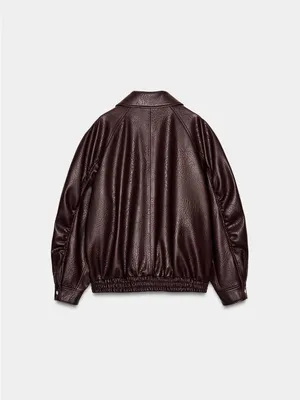 Zara Dark Brown Oversized Faux-Leather Bomber Jacket thumbnail 7