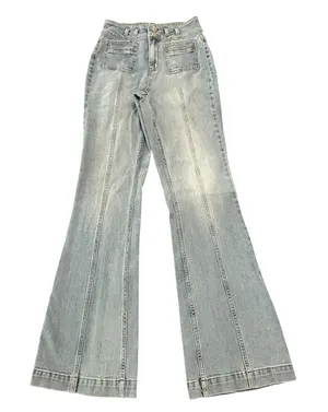 Shyanne High Waisted Flare Jeans Light Wash Seam Front Patch Pocket Western Boho thumbnail 1