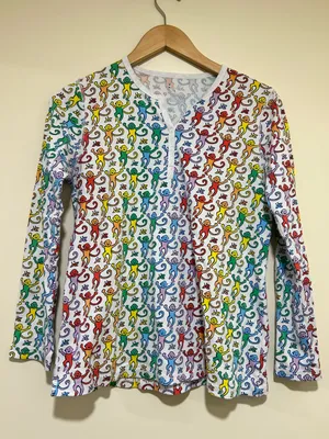 Roller Rabbit Disco Monkey Rainbow Henley Pima Cotton Pajama Top Size Small thumbnail 1