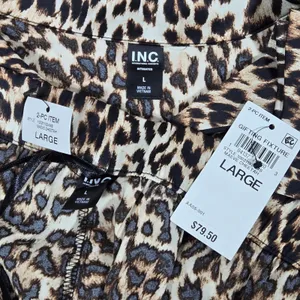 INC International Concepts Leopard Print Satin Pajama Set Brown Large NEW thumbnail 6