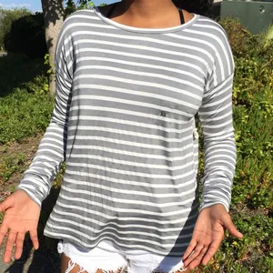 Aeropostale Gray and white striped long sleeve top thumbnail 1