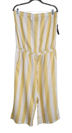 Soho by New York & Company Yellow Stripe Strapless Jumpsuit Size Large NWT thumbnail 1