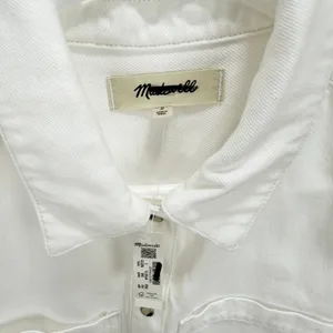 Madewell Denim Popover Dress Shift Pockets Casual Pure White Minimalist S NWT thumbnail 9