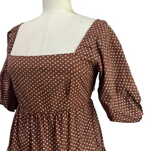 Faithfull the Brand Eryn‎ Mini Dress Brown & White Polka Dot Puff Sleeve Sz 4 thumbnail 4