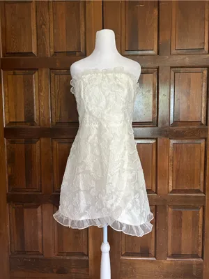 NWT Lulus Sweetness White Floral Jacquard Strapless Mini‎ Dress L Sorority Rush thumbnail 2