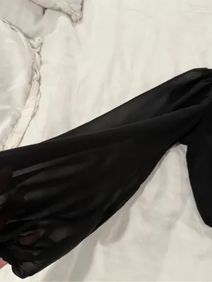 Hello Molly Black One-Shoulder Crop Top with Sheer Long Sleeve thumbnail 3