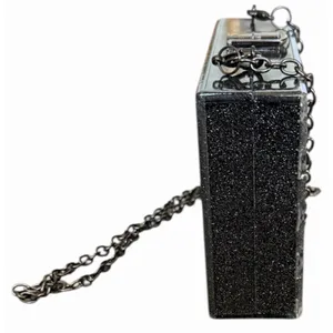 A New Day Black Pearl White Confetti Acrylic Box Clutch Chain Bag thumbnail 4