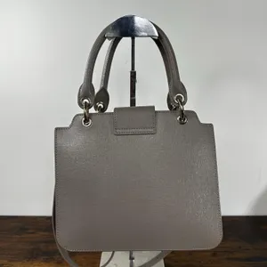 Furla Satchel Crossbody Bag Womens Small Gray Leather Top Handle Gold Hardware thumbnail 2