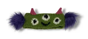 Green Monster Knit Headband‎ Alien Ear Warmer Faux Fur Pom Poms Horns Novelty thumbnail 1