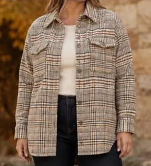 Joie Plaid Shacket Womens L Tan Beige Rustic Jacket thumbnail 1