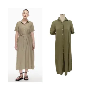 Aritzia Wilfred Eleta Organic Linen Button Front Maxi Dress Green Size Small thumbnail 2