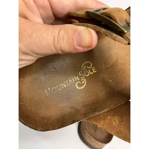 Mountain Sole Sandals Women 10 Brown Good Leather Toe Loop Buckle Slide thumbnail 5