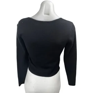 Abercrombie & Fitch Women's Black Zip Up Long Sleeve Crop Cardigan Sweater Top M thumbnail 2