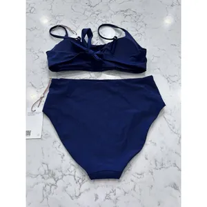 NWT Quince Deep Navy Italian Scoop Neck Bikini Top & High Rise Bottoms Small thumbnail 2