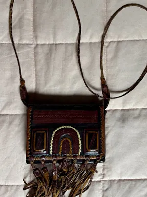 Vtg Handmade Tuareg Leather Fringe Crossbody Bag - African Tribal Boho Festival thumbnail 2