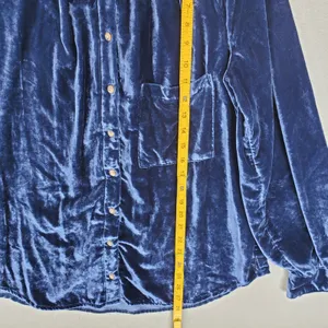 Pilcro and the Letterpress Blouse Women L Blue‎ Velvet Button Front Long Sleeve Anthropologie Top thumbnail 7