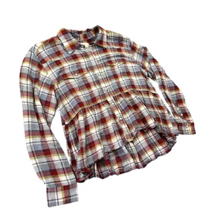 Lucky Brand Plaid Western Pearl Snap Peplum Shirt Red Blue Yellow Rodeo Festival thumbnail 3