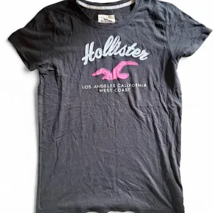 Y2K Hollister Co. black t-shirt with white 'Hollister' text and pink logo thumbnail 1